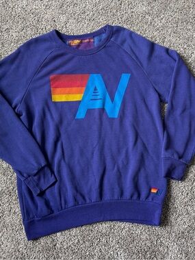 Aviator Nation Purple Crewneck with Blue & Rainbow Logo